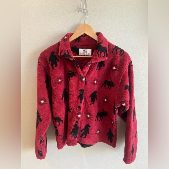 True Grit Jackets & Blazers - TRUE GRIT Made in the USA Crop Button Down Jacket Fleece Red Moose & Bea…